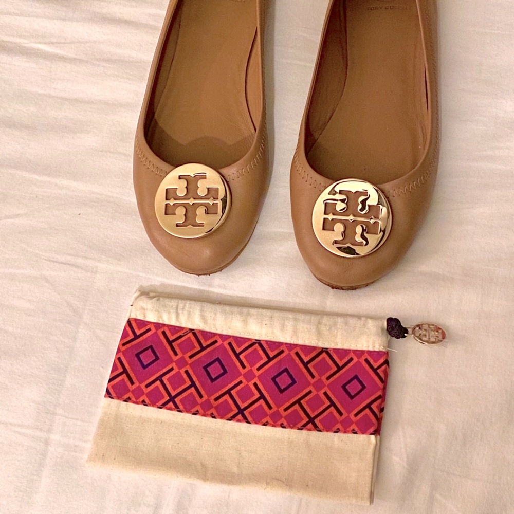 Authentic Tory Burch Ballet Flats in RoyalTan/Gold